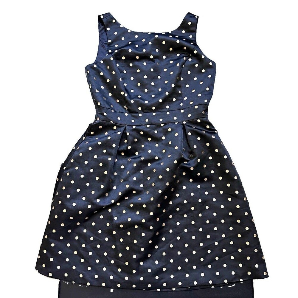 White House Black Market Black/Gold Polka Dot Fit & Flare Dress Lined Retro Glam